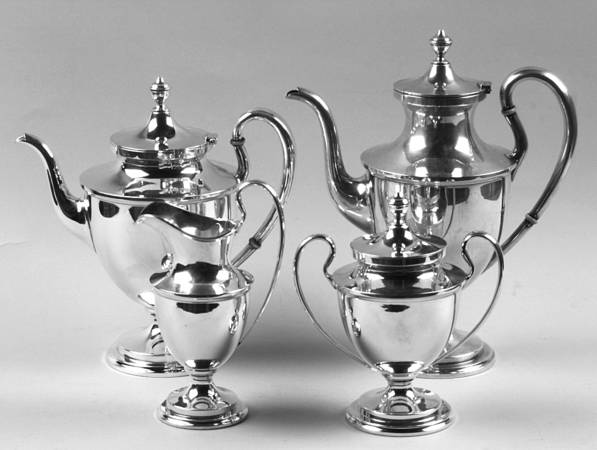 Calvert-Old Maryland Plain (Sterling, Hollowware) 4 Piece Tea Set (SCP*, STP*, SCR*, SSU*)
