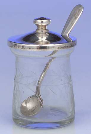 Calvert-Old Maryland Plain (Sterling, Hollowware) Crystal Mustard with Sterling Lid