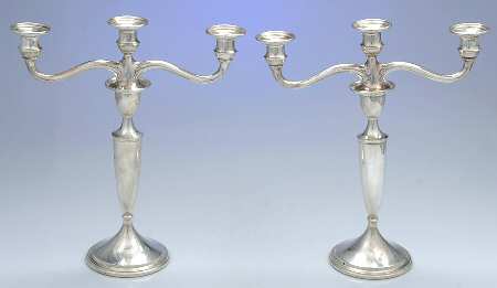 Calvert-Old Maryland Plain (Sterling, Hollowware) Pair of 13" Weighted 3 Light Candelabra