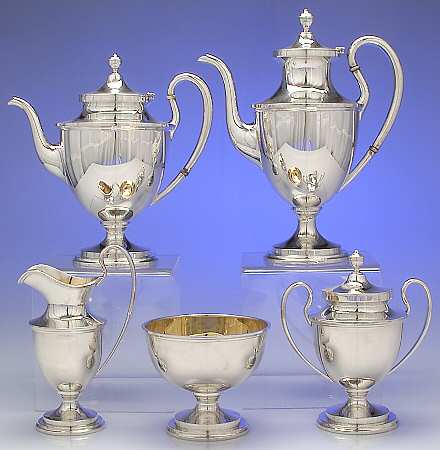 Calvert-Old Maryland Plain (Sterling, Hollowware) 5 Piece Tea Set (SCP, STP, SCR, SSU, SWB)