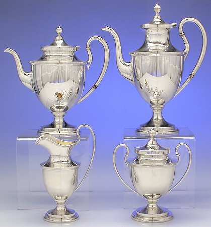 Calvert-Old Maryland Plain (Sterling, Hollowware) 4 Piece Tea Set (SCP, STP, SCR, SSU)