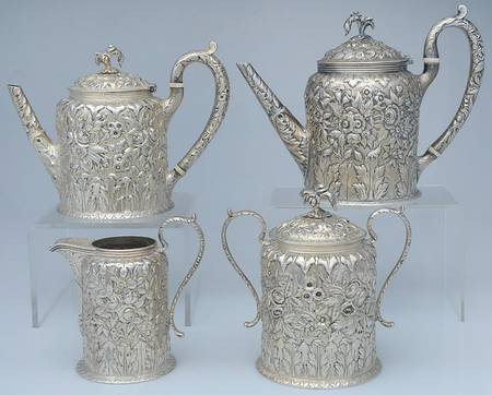 Repousse (Coin, Hollowware, No Landscape) 4 Piece Tea Set (SCP2, STP2, SCR2, SSU2)
