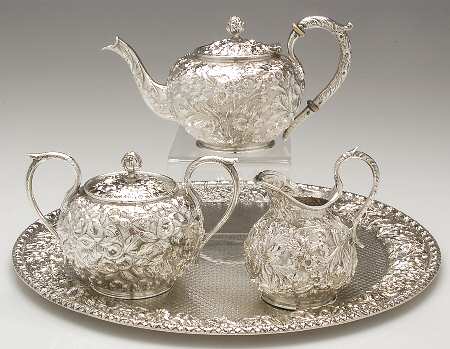 Repousse (Coin, Hollowware, No Landscape) 4 Piece Mini Tea Set (STPM, SCRM, SUM, RT13)