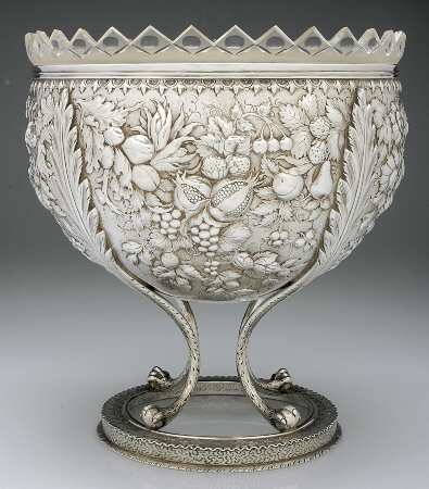 Repousse (Coin, Hollowware, No Landscape) Centerpiece Stand with Glass Bowl