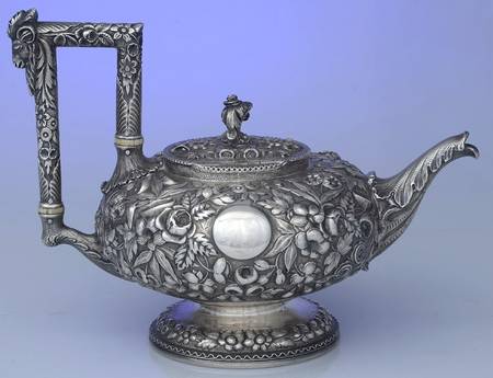 Repousse-Ram's Head (Coin, Full Chased) Teapot with Applied Shield