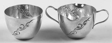 Cynthia-Engraved (Sterling, 1957, Hollowware)  Mini Sterling Creamer and Open Sugar