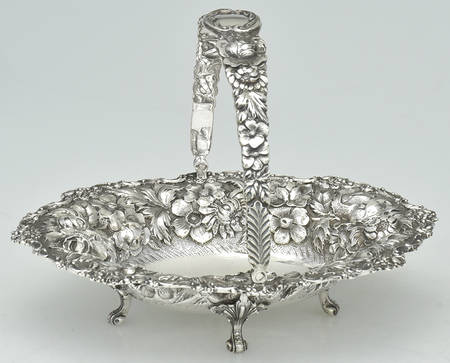 Stieff Rose (Sterling, 1892, Hollowware) Oval Handled Pedestal Basket