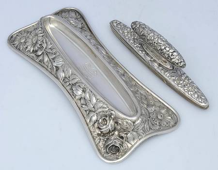 Stieff Rose (Sterling, 1892, Hollowware) Nail Buffer & Tray Set