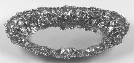 Stieff Rose (Sterling, 1892, Hollowware) Hand-Chased Sterling Bread Tray