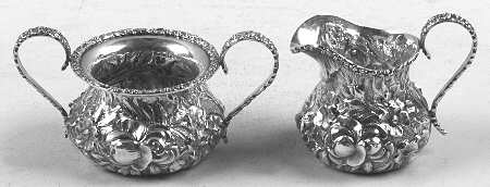 Stieff Rose (Sterling, 1892, Hollowware) Mini Creamer and Open Sugar Set