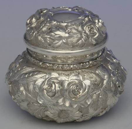 Stieff Rose (Sterling, 1892, Hollowware) Puff Box & Lid