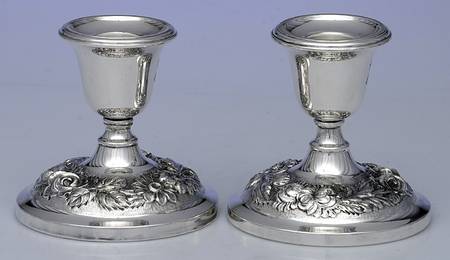 Stieff Rose (Sterling, 1892, Hollowware) Pair of Weighted Candleholders