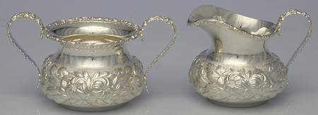 Stieff Rose (Sterling, 1892, Hollowware) Mini Creamer and Open Sugar Set