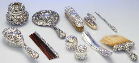 Stieff Rose (Sterling, 1892, Hollowware) 11 Piece Vanity Set