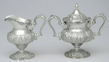 Stieff Rose (Sterling, 1892, Hollowware) Creamer & Sugar with Lid Set