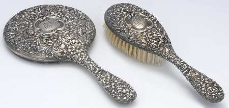 Stieff Rose (Sterling, 1892, Hollowware) 2 Pc Vanity Set (Hair Brush & Mirror)
