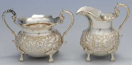 Stieff Rose (Sterling, 1892, Hollowware) Mini Creamer and Open Sugar Set
