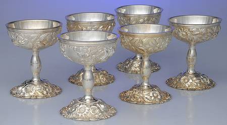 Stieff Rose (Sterling, 1892, Hollowware) (Set of 6) Stemmed Ice Cream Cups & Liner