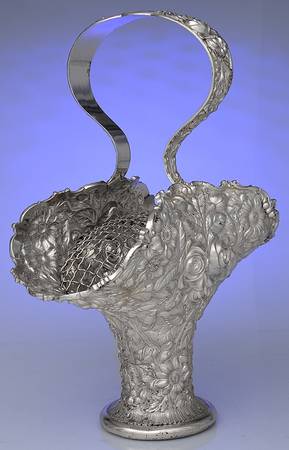Stieff Rose (Sterling, 1892, Hollowware) Sterling Flower Basket with Frog