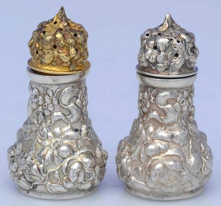 Stieff Rose (Sterling, 1892, Hollowware) Individual Salt & Pepper