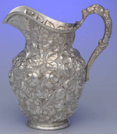 Stieff Rose (Sterling, 1892, Hollowware) Chased Sterling Water Pitcher