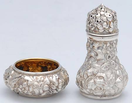 Stieff Rose (Sterling, 1892, Hollowware) Sterling Open Salt and Pepper Individual