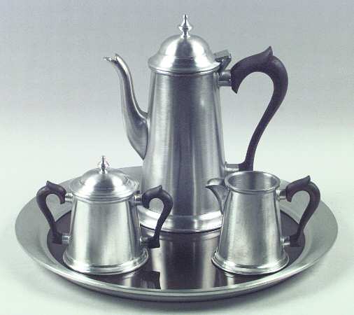 Colonial (Pewter, Hollowware) 4 Piece Coffee Set with Black Handle (CPBH,CRBH,SUBH,TRBL14)