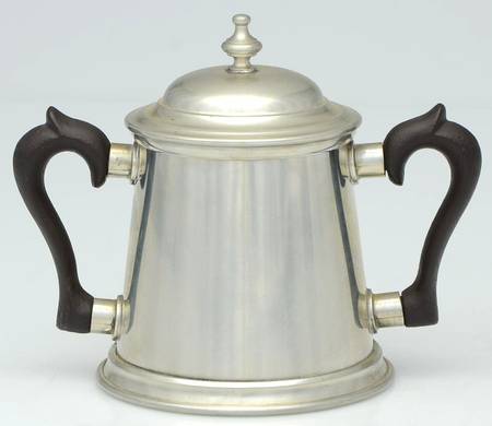 Colonial (Pewter, Hollowware) Sugar Bowl & Lid with Black Handles