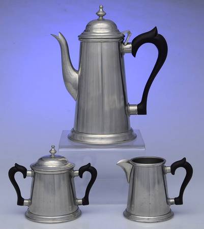 Colonial (Pewter, Hollowware) 3 Pc Coffee Set with Black Handles (CRBH, SUBH, CPBH)