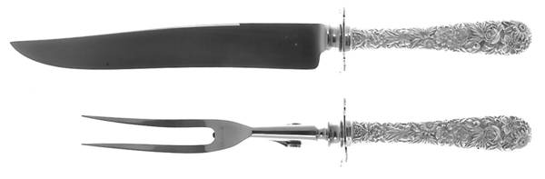 Repousse (Sterling, 1924, S.Kirk & Son, Inc.) 2 Piece Small Carving Set W Sterling Guard by Kirk Stieff