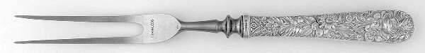 Repousse (Sterling, 1924, S.Kirk & Son, Inc.) Small Steak Carving Fork with Stainless Prongs by Kirk Stieff