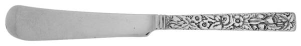 Repousse (Sterling, 1896, 925-1000) Solid Dessert/Tea Knife w/Square Tip