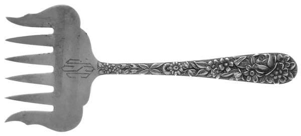 Repousse (Sterling, 1896, 925-1000) Small Solid Tined Sardine Serving Fork