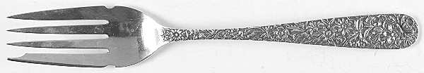 Repousse (Sterling, 1896, 925-1000) Large Solid Cold Meat Serving Fork
