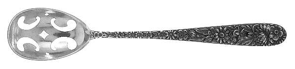 Repousse (Sterling, 1896, 925-1000) Pierced Bowl Short Handle Olive Spoon