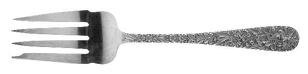 Repousse (Sterling, 1896, 925-1000) Medium Solid Cold Meat Serving Fork