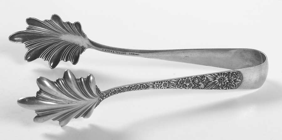 Repousse (Sterling, 1896, 925-1000) Large Ice Serving Tongs with Bowl Tips