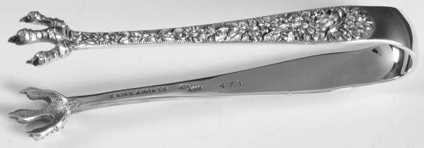 Repousse (Sterling, 1896, 925-1000) Small Sugar Tongs
