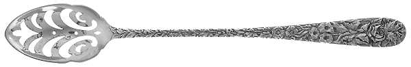 Repousse (Sterling, 1896, 925-1000) Pierced Bowl Long Handle Olive Spoon