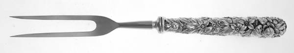 Repousse (Sterling, 1896, 925-1000) Large Stainless-Prong Roast Carving Fork