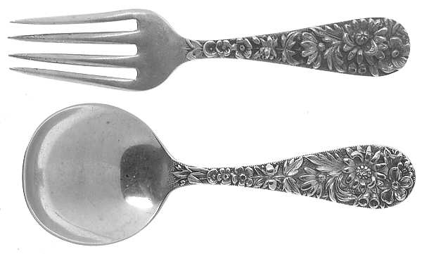 Repousse (Sterling, 1896, 925-1000) Small 2 Piece Baby Set (Fork, Spoon)