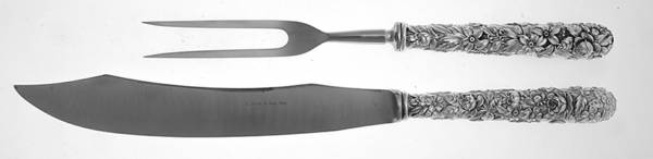 Repousse (Sterling, 1896, 925-1000) Large 2-Piece Roast Carving Set w/Stainless Blade