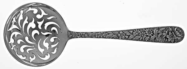 Repousse (Sterling, 1896, 925-1000) Large Pierced Pea Serving Spoon
