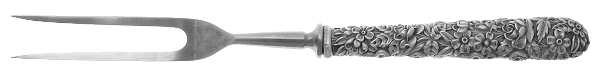 Repousse (Sterling, 1896, 925-1000) Large Stainless-Prong Roast Carving Fork