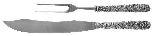 Repousse (Sterling, 1896, 925-1000) Large 2-Piece Roast Carving Set w/Stainless Blade