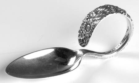 Repousse (Sterling, 1896, 925-1000) Curved Handle Baby Spoon