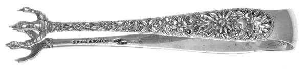 Repousse (Sterling, 1896, 925-1000) Small Sugar Tongs
