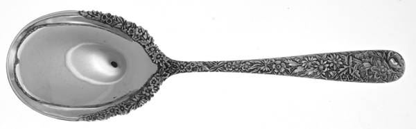 Repousse (Sterling, 1896, 925-1000) Oversize Salad Serving Spoon with Applied Bowl