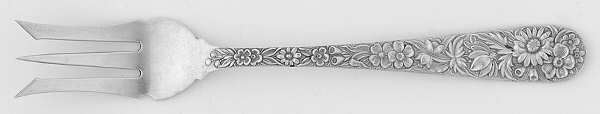 Repousse (Sterling, 1896, 925-1000) Short Handle Pickle/Olive Fork