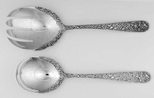 Repousse (Sterling, 1896, 925-1000) 2 Pc Large Smooth Berry Set-Applied Bowl